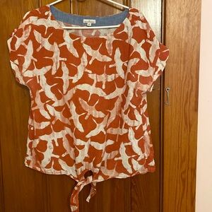 Bird print linen top